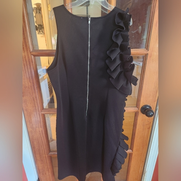 Black Asymmetrical Ruffled Sheath Dress - Picture 2 of 5